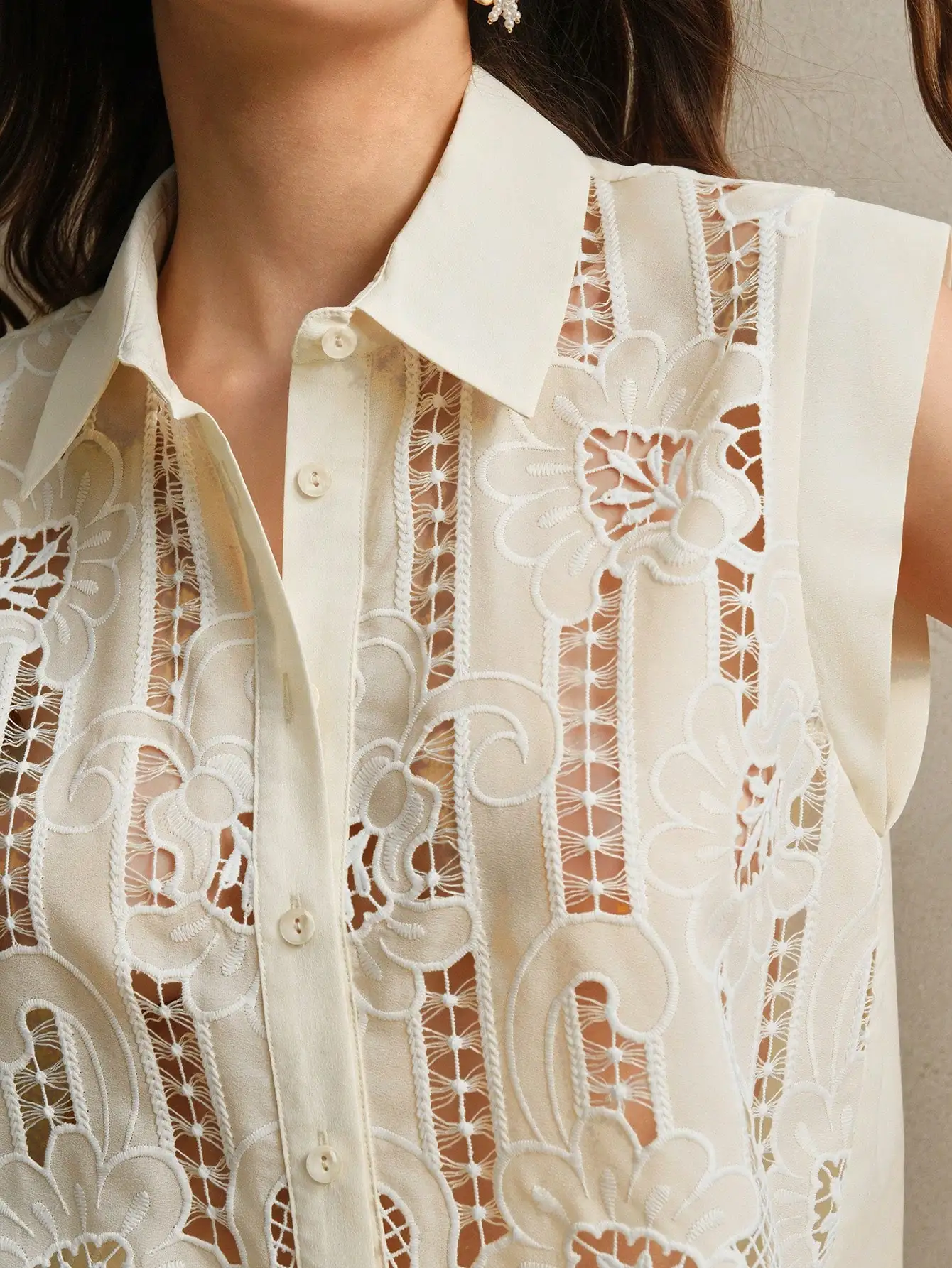 Anewsta Set di Lusso Vintage da Donna con Blusa Ricamata in Pizzo e Pantaloncini