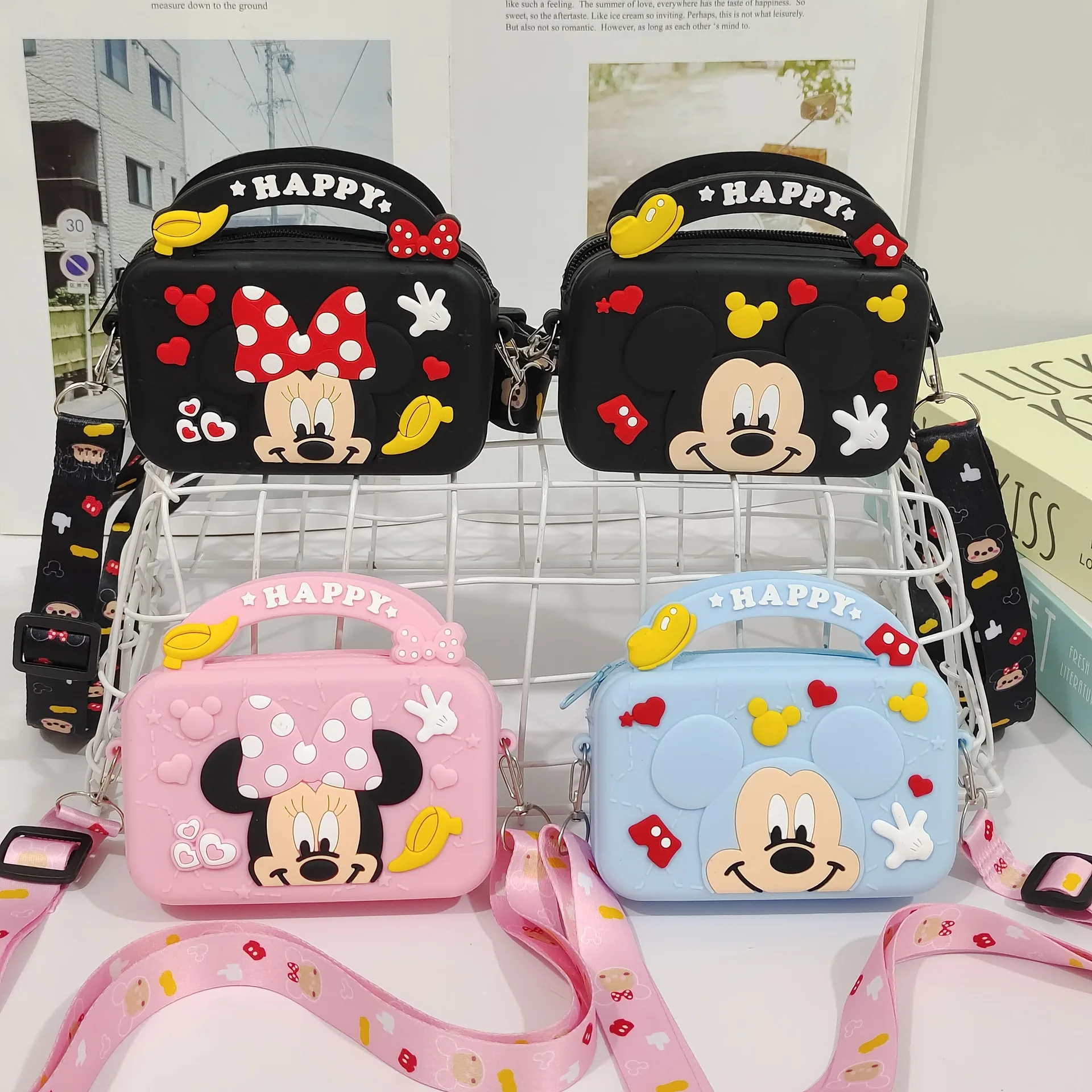 

Disney Children Shoulder Bags Mickey Mouse Minnie Cartoons Crossbody Bag Silica Gel Waterproof Small Square Bag Girls Coin Purse