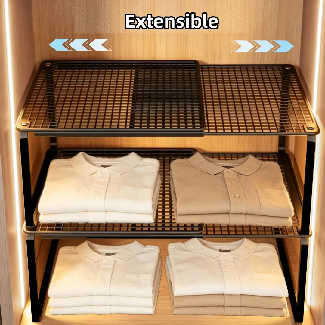 Heavy‑Duty Extendable Closet Shelf Organizer Height‑Adjustable Storage Rack Retractable Expandable Space‑Saving Cabinet Shelf