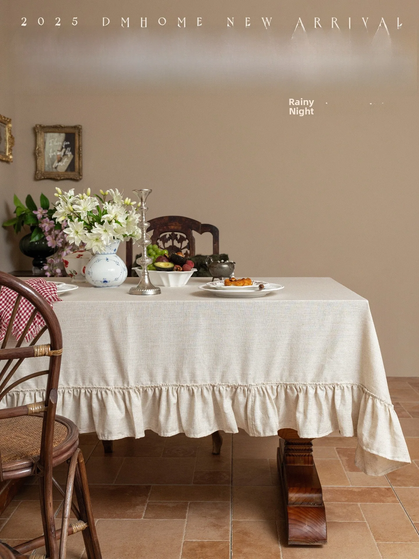 

Pure Color Cotton Linen Vintage Tablecloth American High-End Rectangle Tea Table Cloth Art with Lotus Leaf