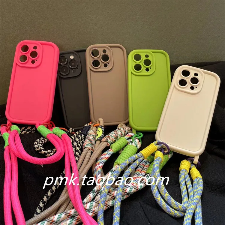 Personalized contrasting braided lanyard suitable for Apple 17promax mobile phone case iphone14 portable solid color