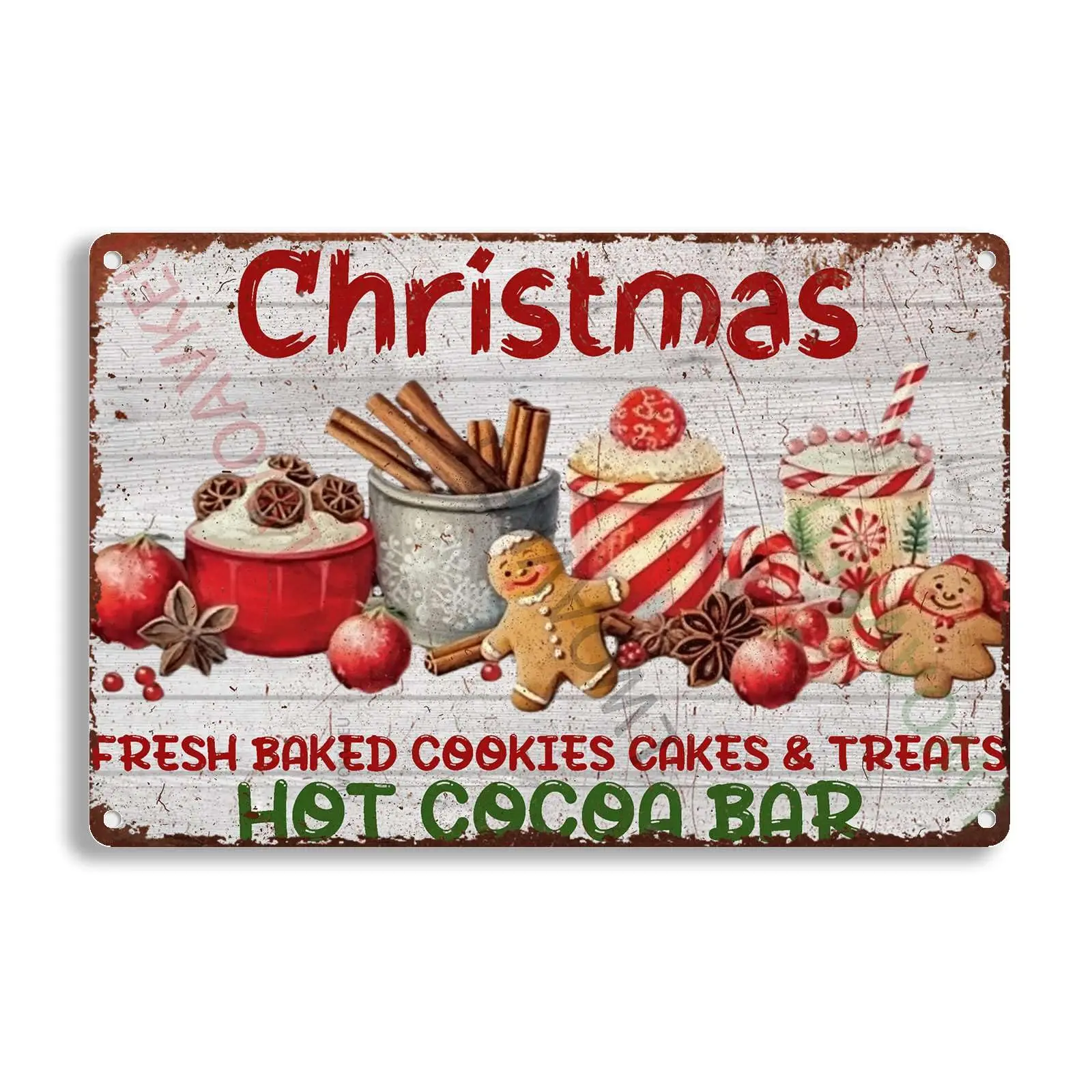 Aluminum Metal Tin Sign Christmas Fresh Baked Cookies Cakes & Treats Hot Cocoa Bar For Wall Art Home Decor Kitchen Cafe Pub 