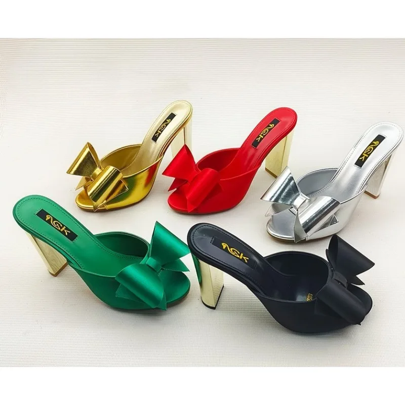 

2025 Hot Selling New Style of Open Toed Fashionable Shoes with Bow Ties, High Heels, High-end Feel Slippers Platform Shoes