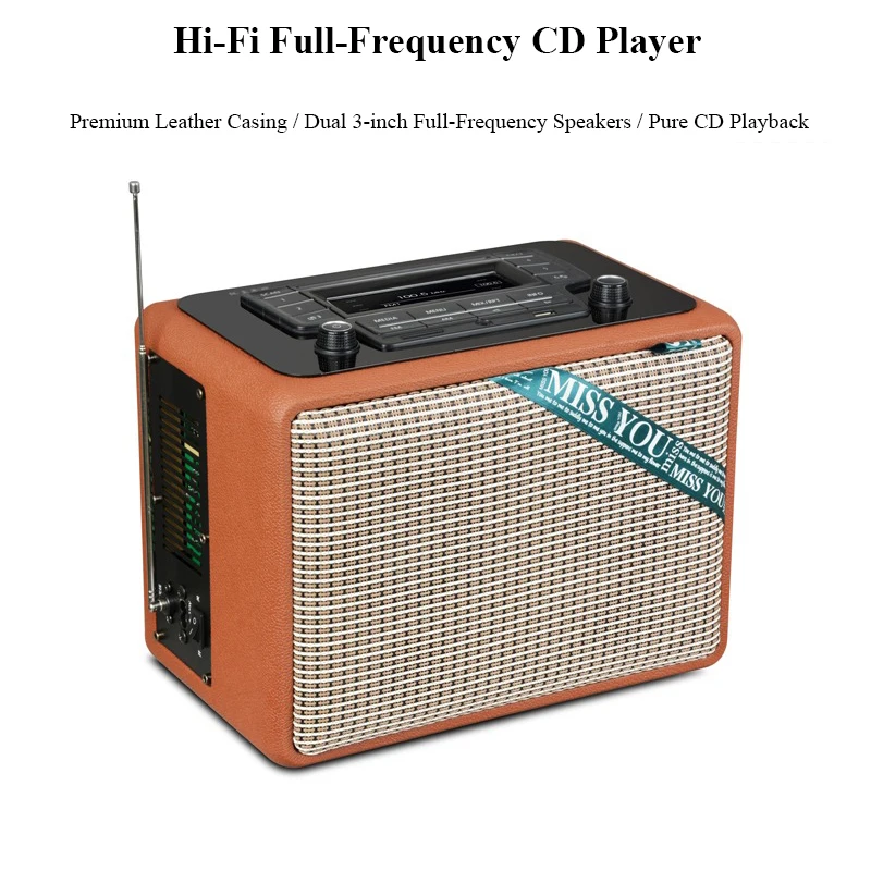 

HIFI CD-плеер Встроенные динамики Кожаный Bluetooth 5.0 Многофункциональный домашний CD-плеер Поддержка FM-радио USB SD Вход