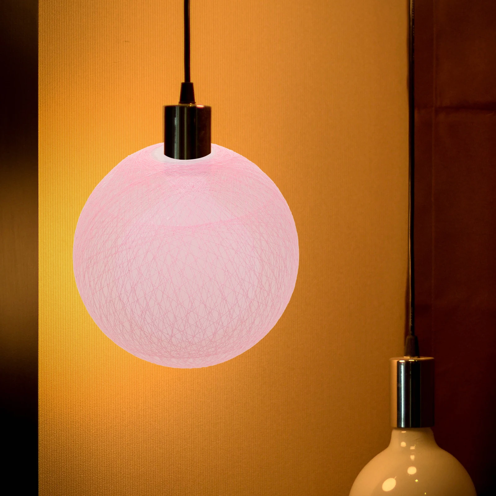 

Globe Lampshade Pink Wire Round Ball Thread Bedroom Table Lamp Pendant Light Shades Solar Lighting Decor