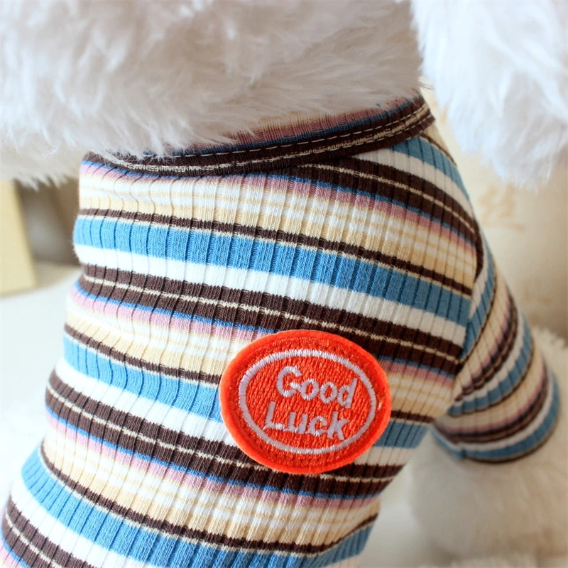 Soft Autumn Bottom Sweatshirt for Small Dogs Striped Pet Overalls Polyester T Shirt French Bulldog Four Legged Cat Clothing