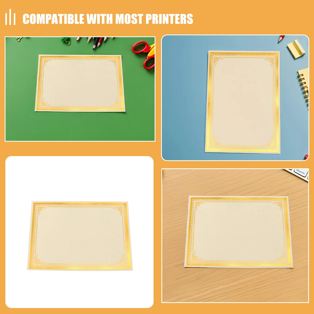 6Pcs Blank Certificate Sheets Gold Foil Border Printable Paper for Awards Graduation Diplomas Employee Recognition