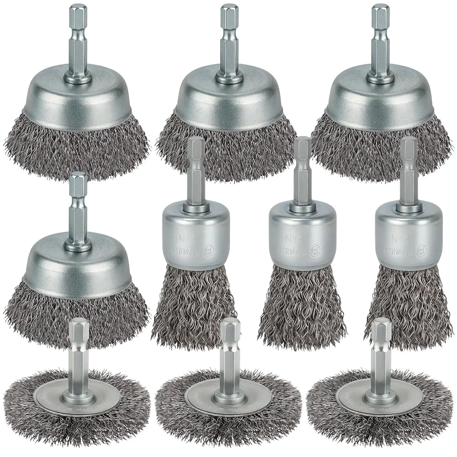 

Carbon Steel Wire Brush Set for Drill, Rust Removal, Paint Stripping, 10-Piece Kit