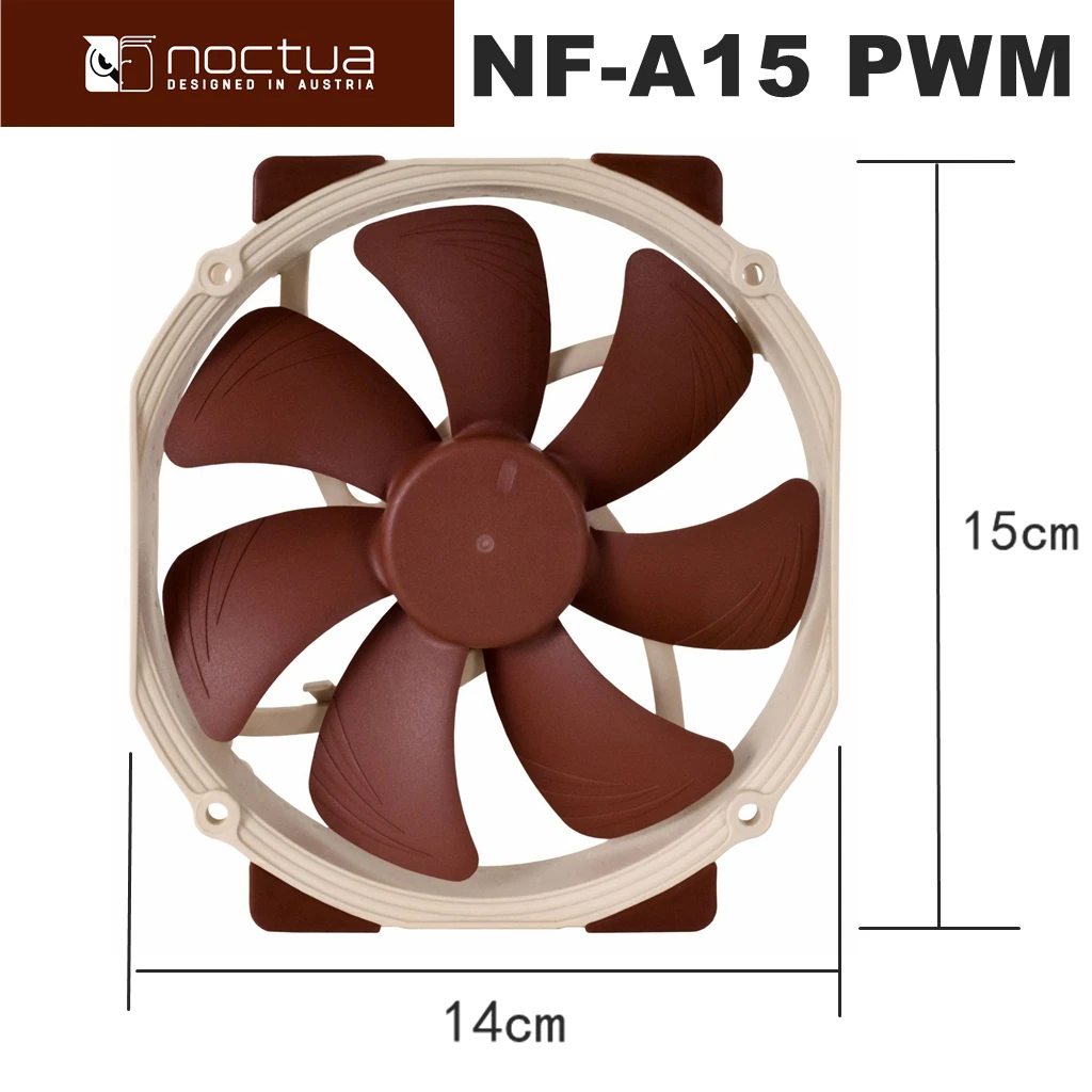 مراوح Noctua NF-A15 PWM، 150 × 140 × 25 مم، 1200 دورة في الدقيقة، 19.2 ديسيبلًا، إطار دائري 140 مم مع مراوح أداء بعرض 150 مم، مراوح حافظة الكمبيوتر.