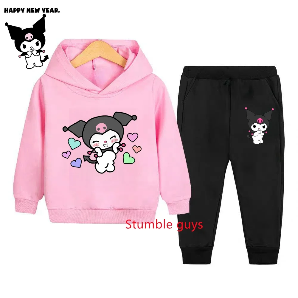 أطفال Kuromi الكرتون 2 قطعة مجموعة الخريف الدافئة أنيمي هوديي والسراويل البلوز أزياء ملابس الأطفال #6