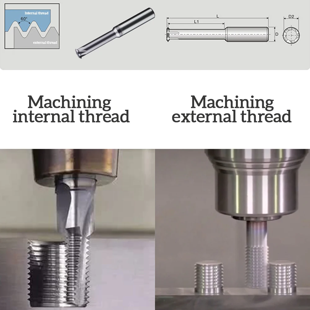 1 Tooth Thread Milling Cutter HRC65 Tungsten Carbide Steel CNC Machining Aluminum 60 Degree M1.2 M1.6 M2 M2.5 M3 M4 M5 M6 M8 M10