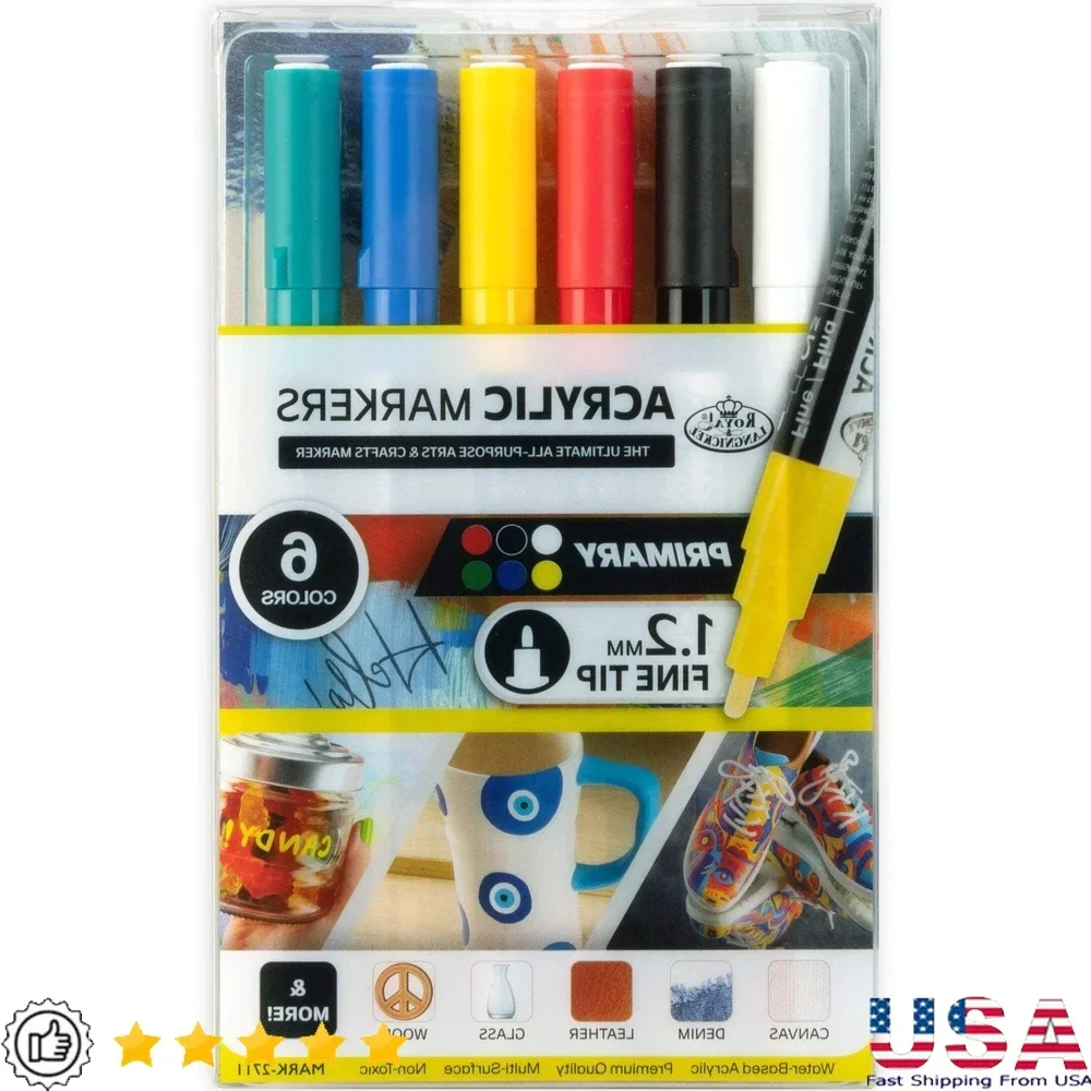 

6 Piece Non-Toxic Acrylic Art Marker Set Multi-Surface Fine Point Markers Artists Crafters Beginners Illustration Crafting