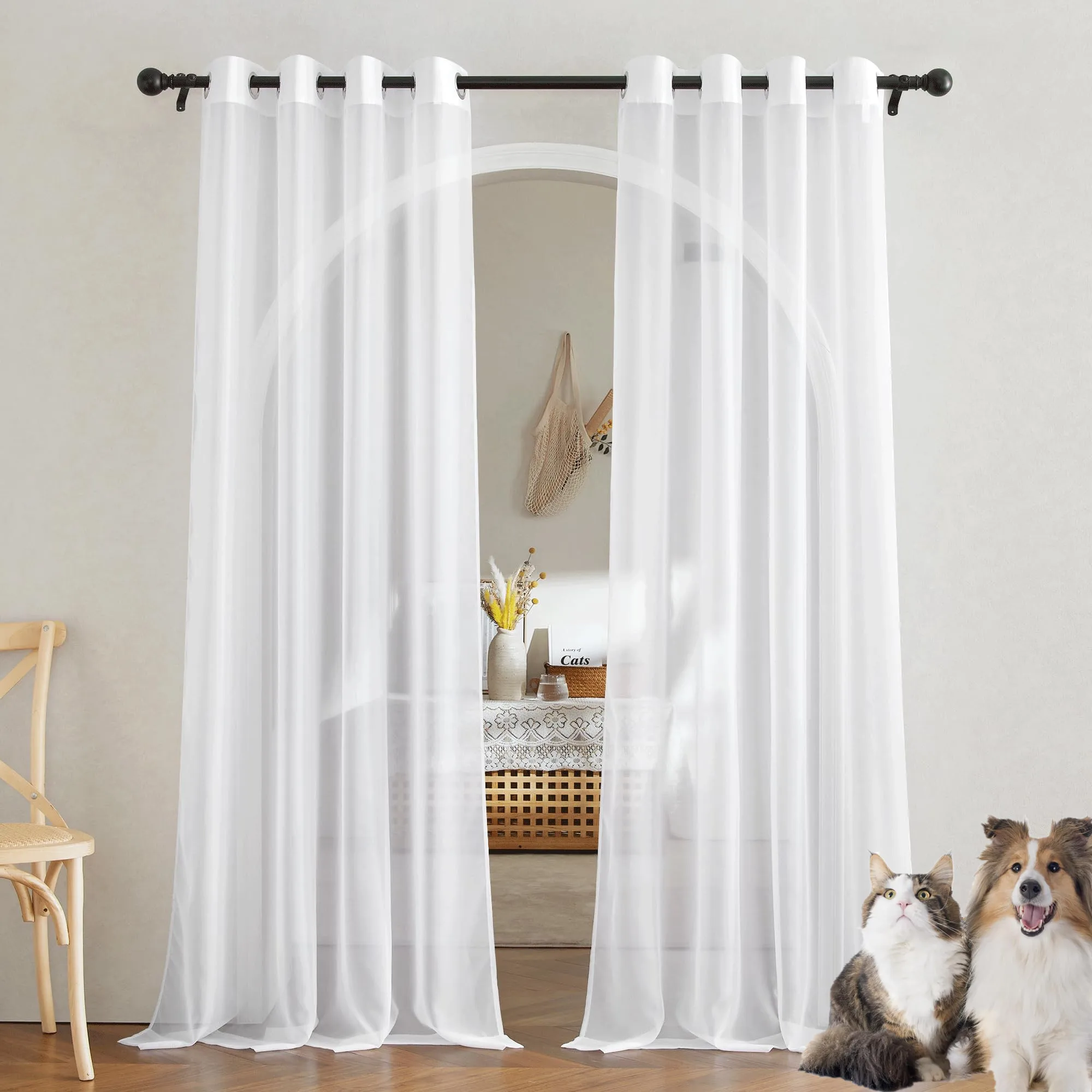 Sheer Curtains for Bedroom Windows Casual Solid White Yarn Tulle Curtain for Nursery/Living Room Kitchen Window Treatments