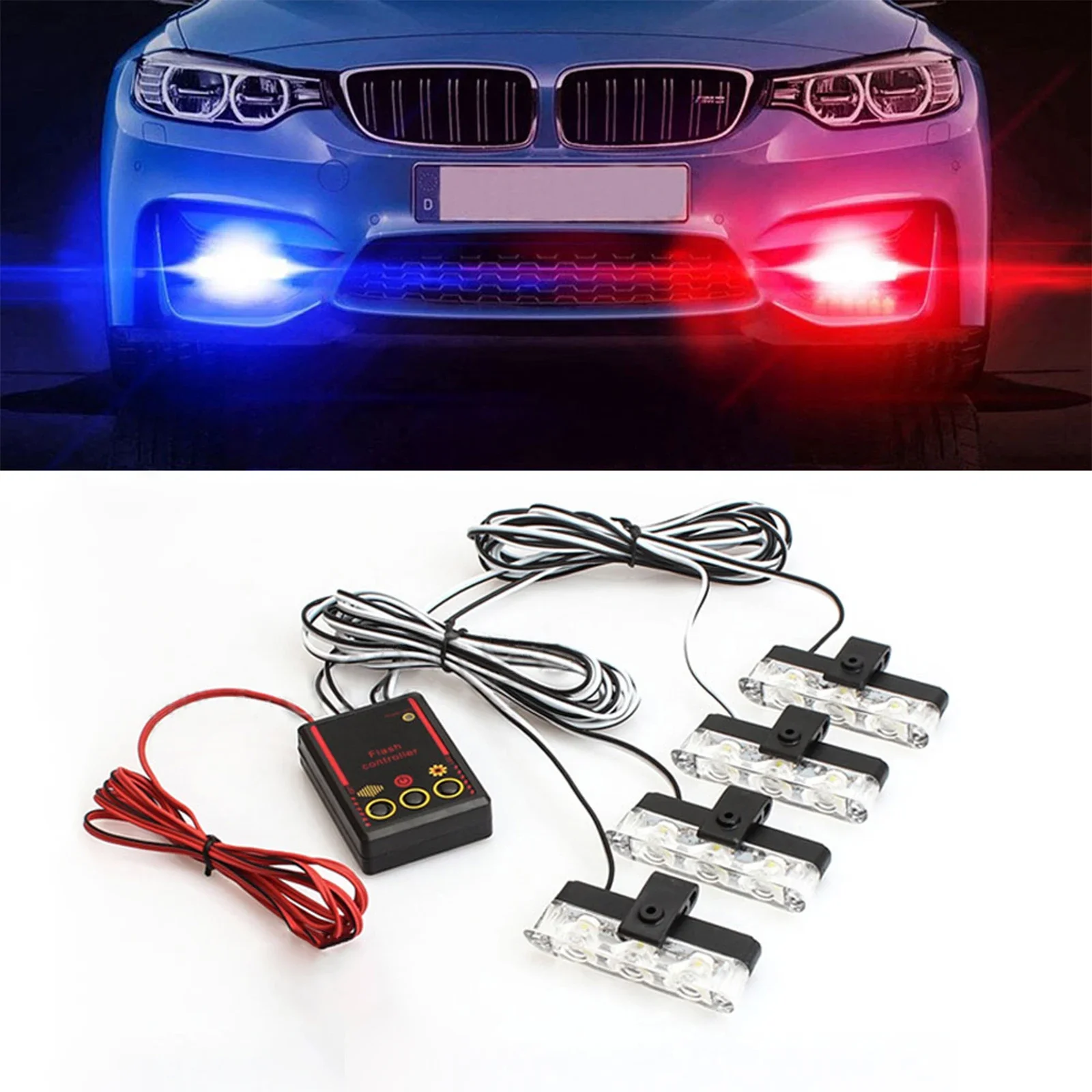 

4*3 LED Lights Car Strobe Police Lights Cigaretteer Grill Warning Lamp 12V Motorcycles Flasher Fso Flashlight Car Accessories