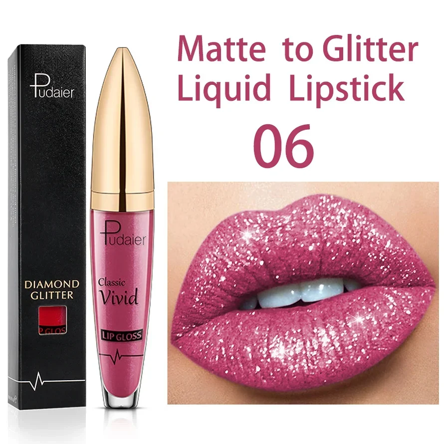 Waterproof Diamond Shimmer Glitter Lip Gloss 18 Colors Matte Glitter Liquid Lipstick  Diamond Pearl Colour Lip Gloss Make Up