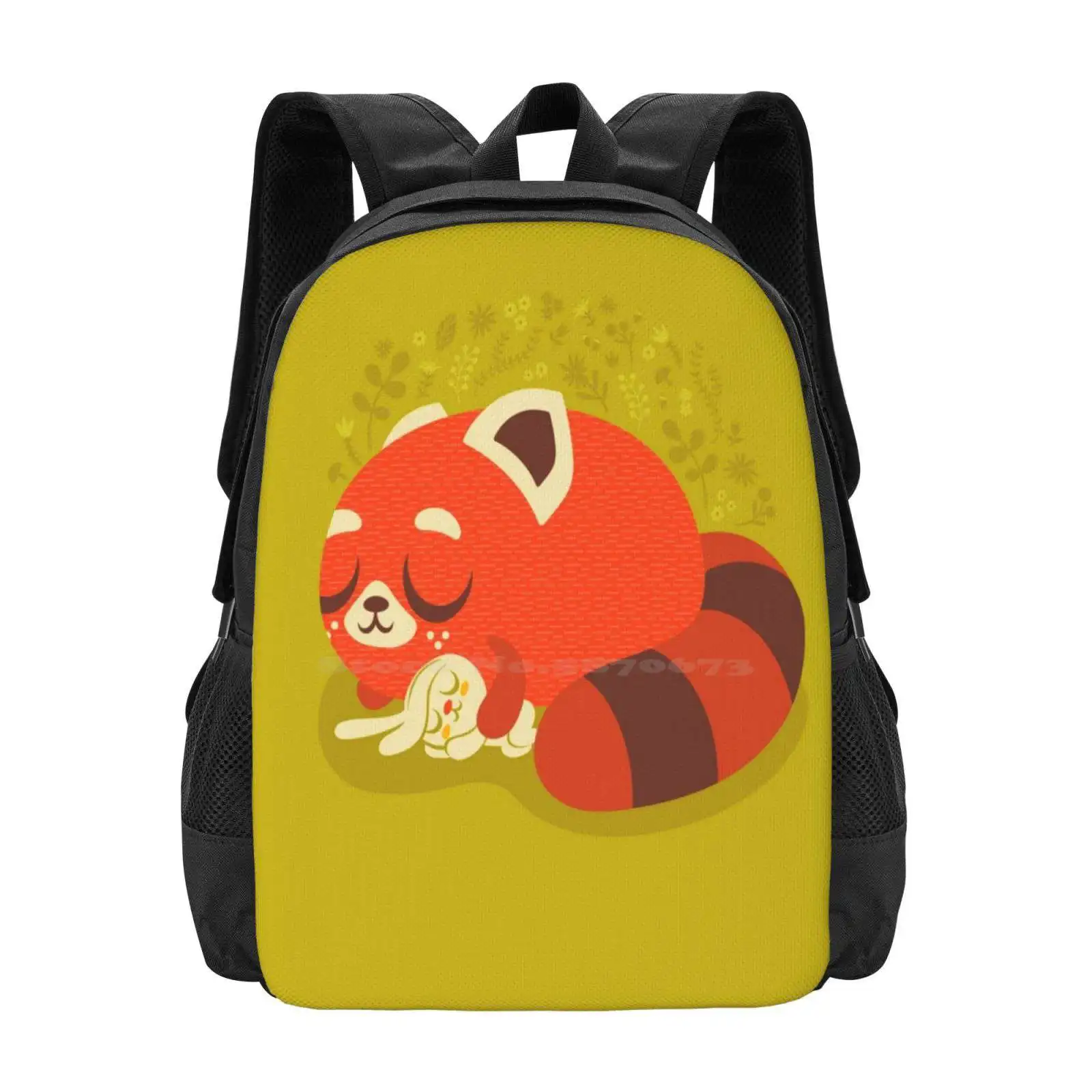 Sleeping Red Panda And Bunny Fashion Pattern Design Travel Laptop School Backpack Bag Red Panda Cute Animals Sweet Bunny Cozy