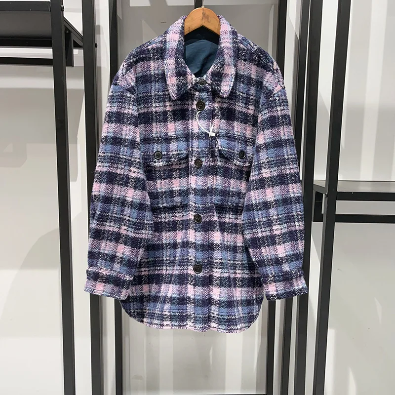 

Women's lapel vintage plaid woolen coat winter warm clothes fashion ladies coat