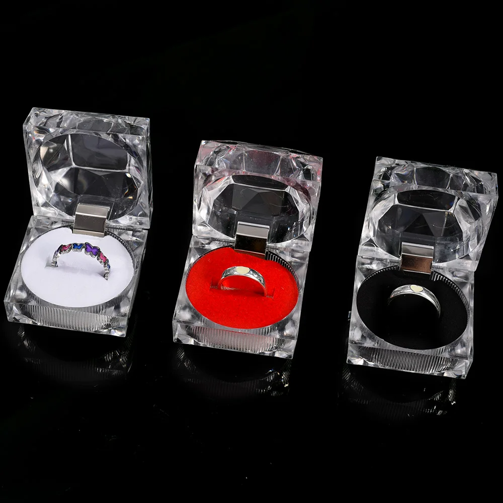 3pcs Organic Glass Squanre Ring Box Wedding Bridal Jewelry Storage Case Gift Boxes Rings Earrings Anti-oxidation Packaging Box