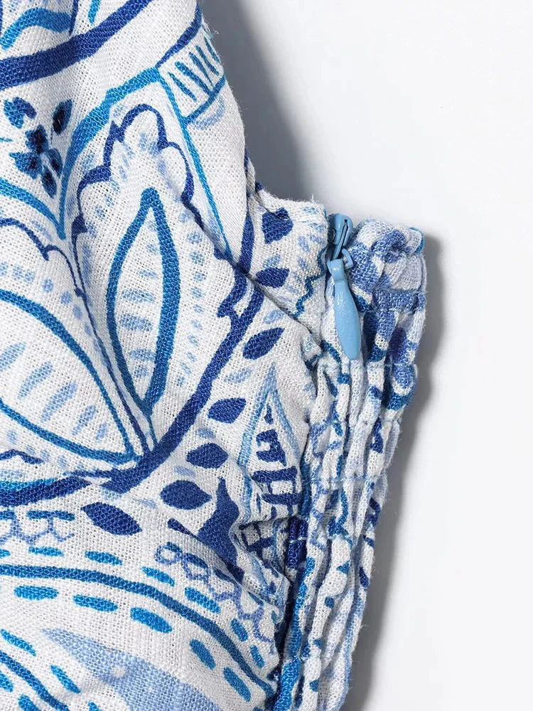 Damska sukienka midi w kwiaty nerkowca z paskiem do spaghetti Seksowna sukienka boho bez pleców z ozdobnym wiązaniem w talii Sukienka midi na plażę Dzielone sukienki wakacyjne