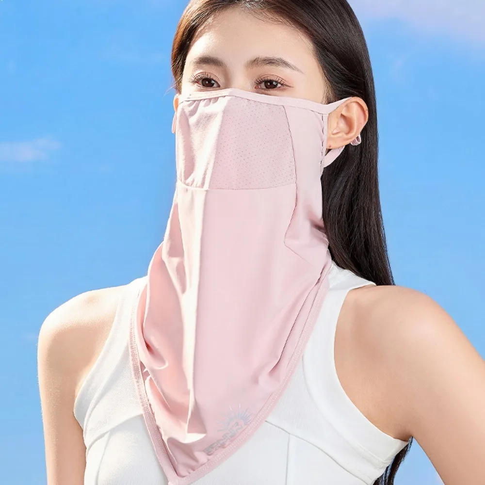 Solid Color Ice Silk Mask Summer Face Scarves Sun Proof Bib Neck Wrap Cover Hanging Ear Face Shield Sunscreen Face Scarf Golf