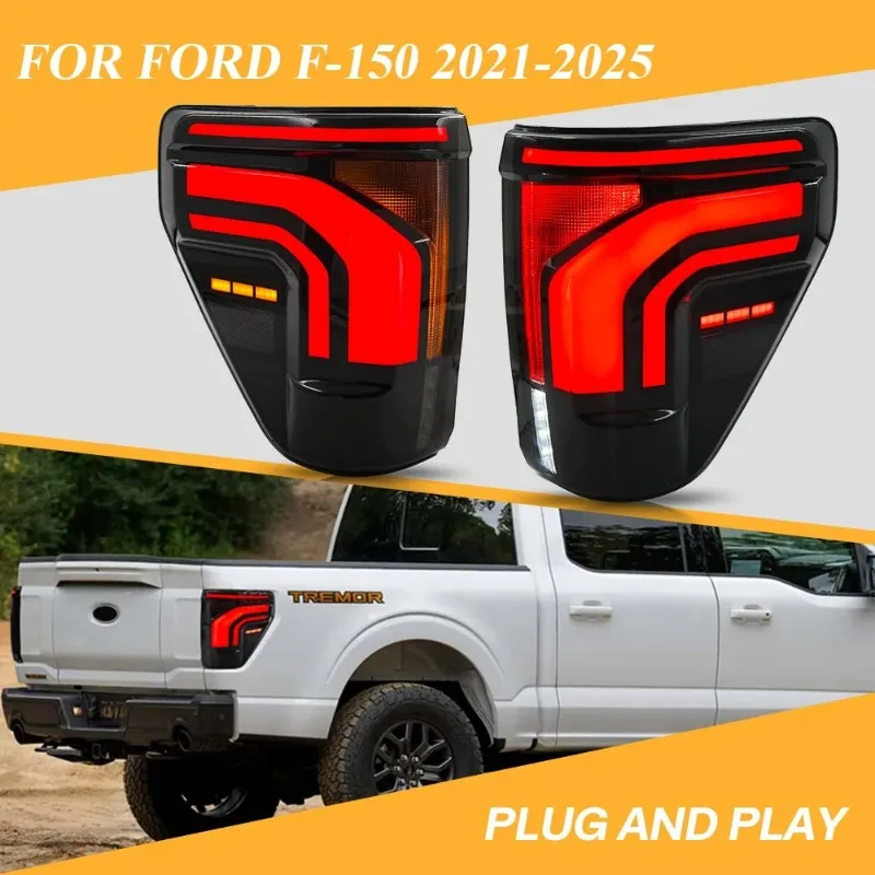 

For Ford F150 2021-2025 Sequential LED Tail Lights Smoke Pair Deep Black OEM Style
