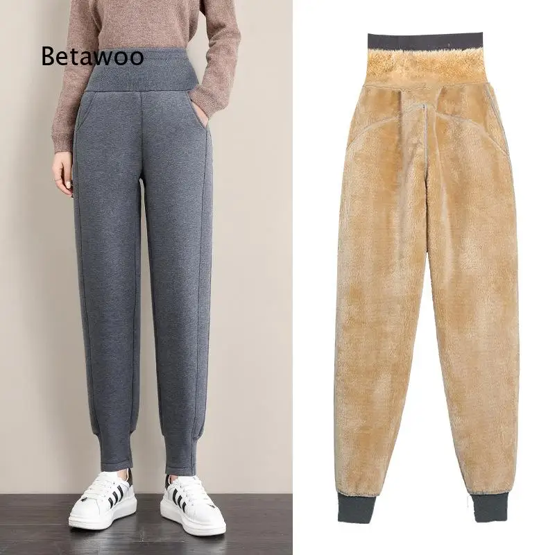 Women High Waist Jogger Pants Loose Thick Fleece Lined Trousers With Faux Lamb Wool Casual Bottoms Suitable For Outdoor Daily W