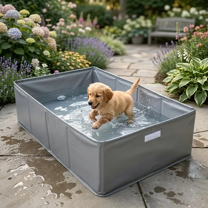 New Foldable Square Pet Bath Tub Dog Bath Bucket Portable Storage Summer Pool Gray