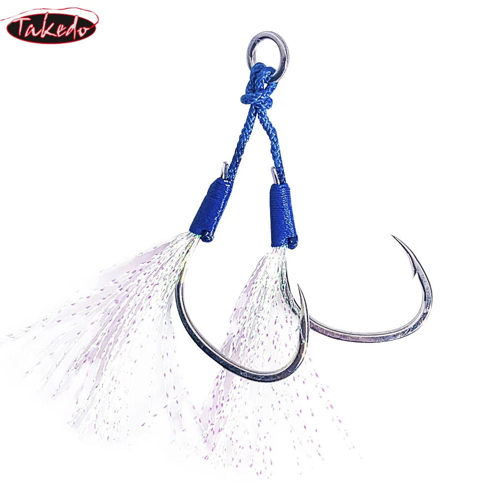 TAKEDO 6Pairs/BAG 1# - 4/0 Assist Fishing Hook  High Carbon Steel Double Jig Hook Barb Fishhook For Spanish Mackerel Bsaa Tuna