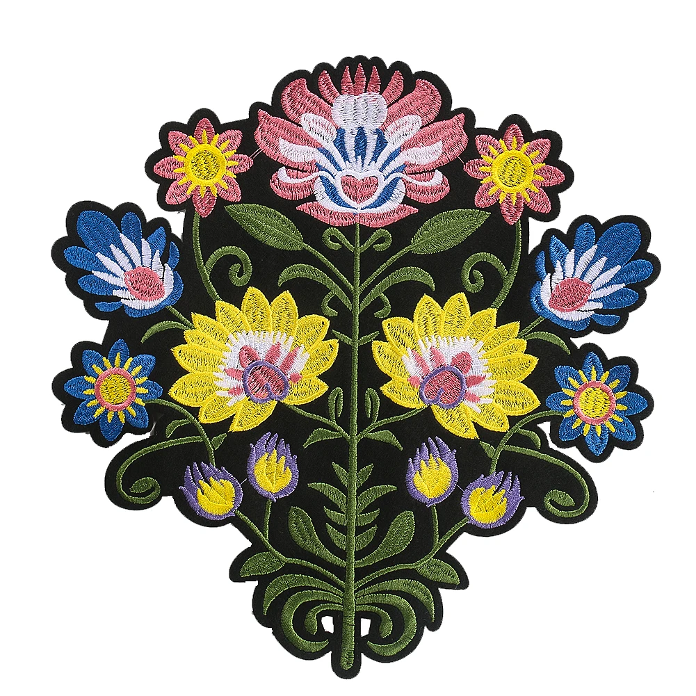 Large Flower Embroidery Patches 3D Flowers Leaves Applique for Clothing Fabric Iron on Patch Jackets Apparel Sewing Craft Badges