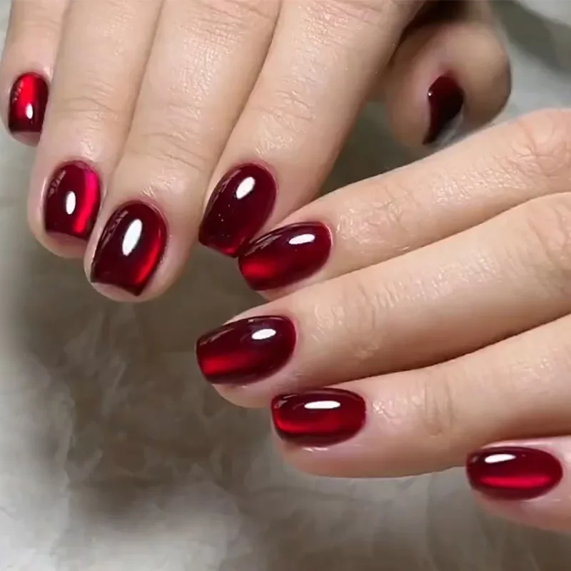 Dark Red Cat Eye Nail Art High-end Feel Wearing Armor Waterproof and Durable Reusable Christmas Halloween