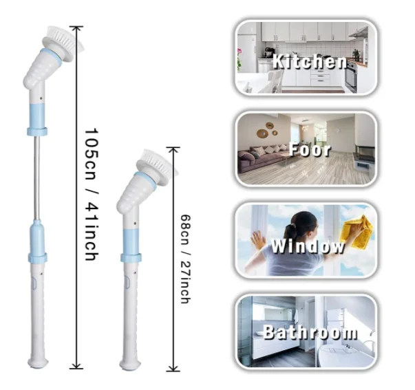 

Rechargeable electric cleaning brush long handle retractable floor tile bathtub brush