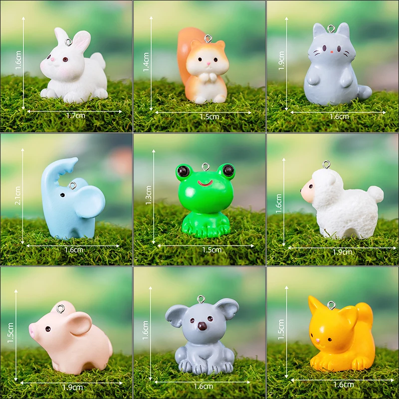 10Pcs Kawaii 3D Frog Rabbit Sheep Animals Charms Resin Cute Pig Cat Earrings Keychain Pendants for DIY Crafts Jewelry Making