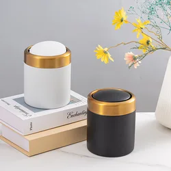 304 Stainless Steel Mini Countertop Brushed Swing Lid Trash Can Set, 1.5 L / 0.40 Gal,Desktop gold trash can