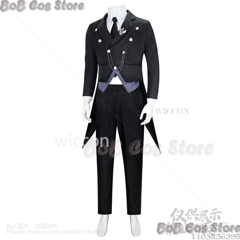 Black Anime Butlerr Cosplay Sebasuchan Devil Uniform Costume Coat Pants Shirt Tie Vest Wig Halloween Party Roleplay Customized