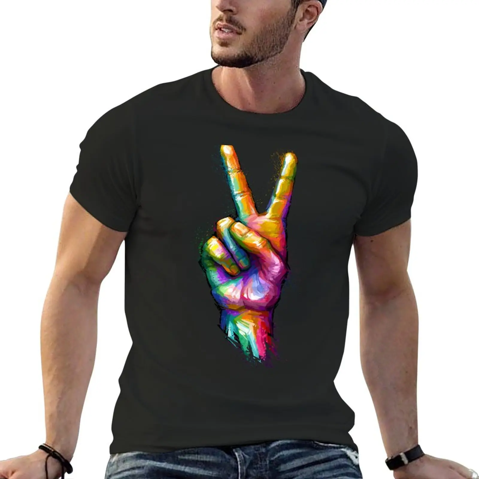 V-Sign: Hand Gesture for Peace or Victory T-Shirt aesthetic clothes plain vintage graphic tee plus size tops men clothing