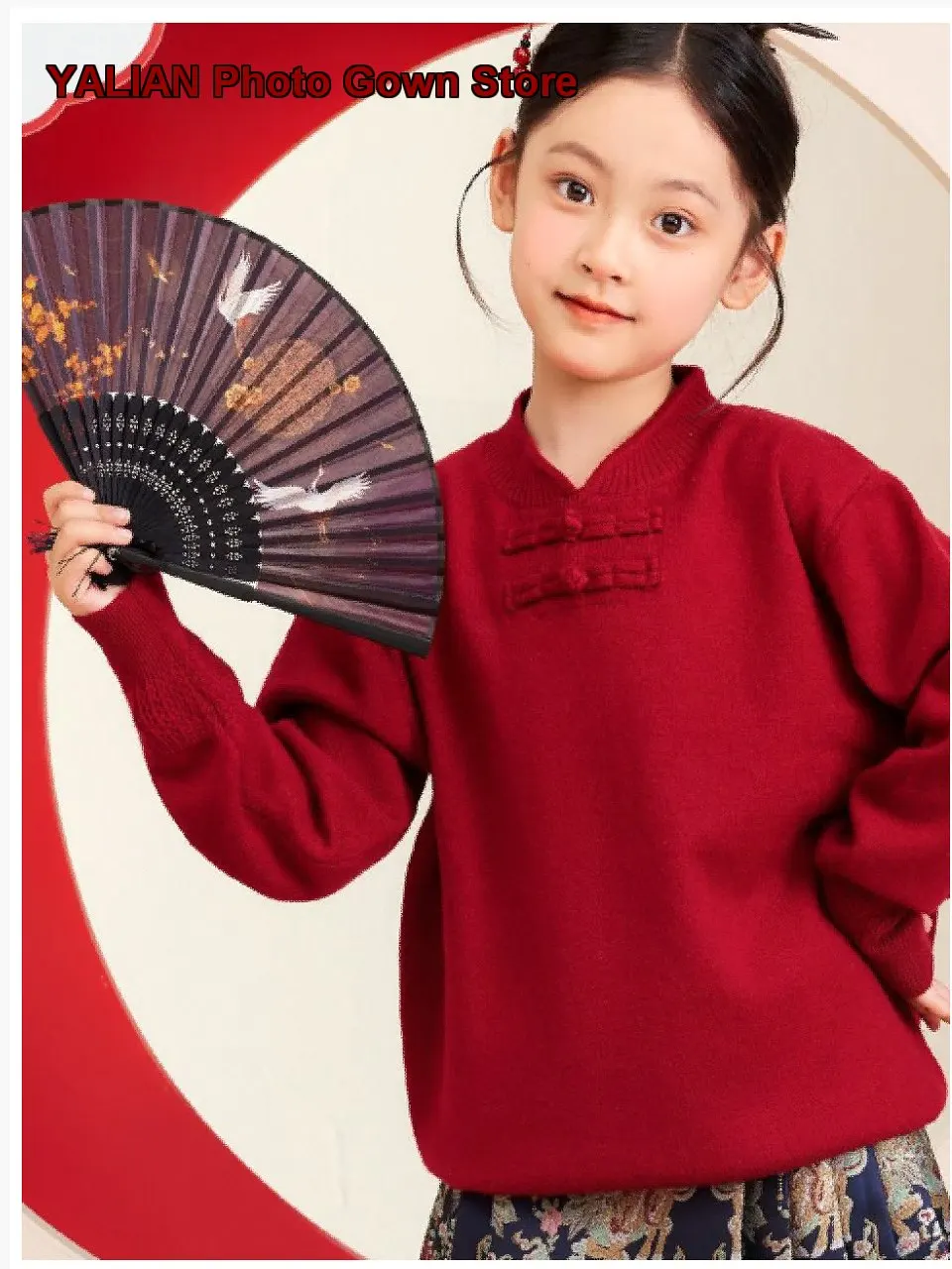 Girls Chinese Style Knit Top Autumn Winter New Year Festive Upperwear Older Kids New Chinese Style Knot Button Fashion