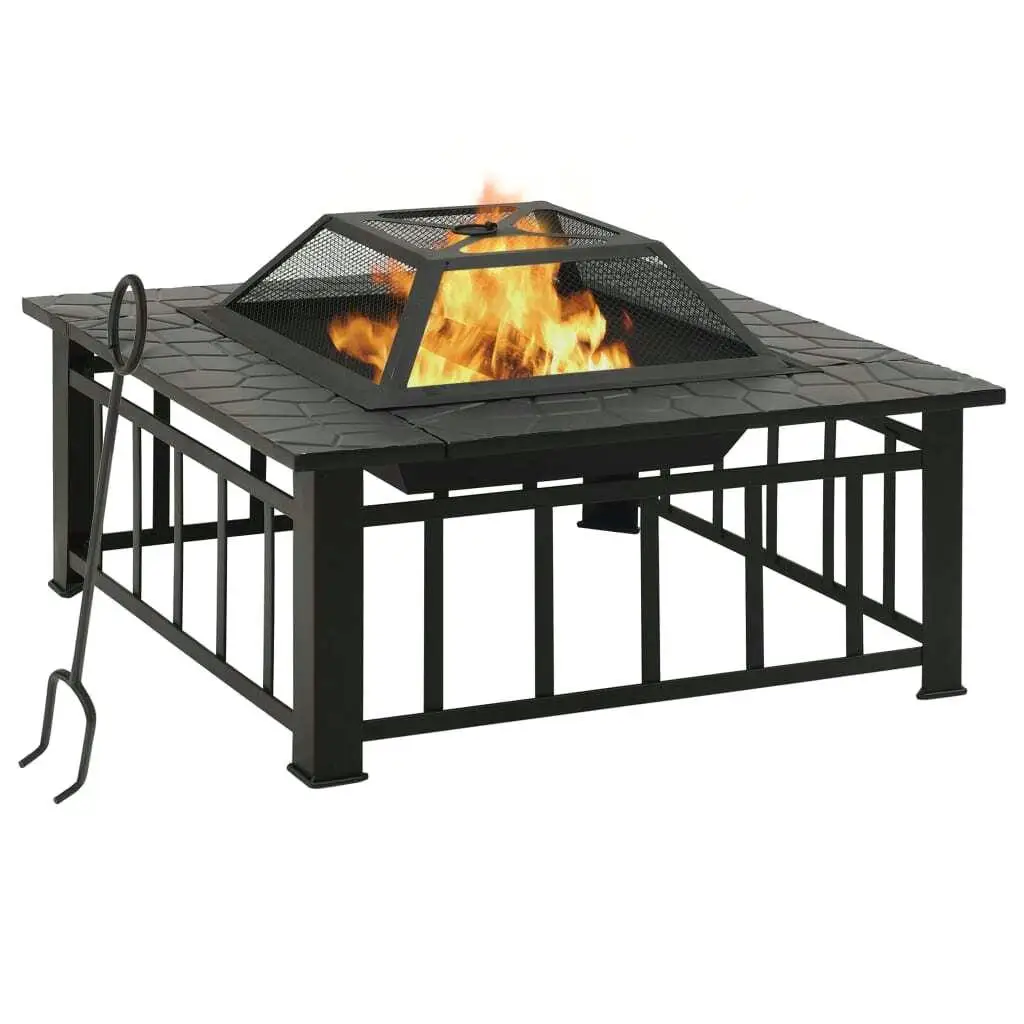 XXL 31.9x31.9 Steel Garden Fire Pit with Poker - Durable Outdoor Heating Solution