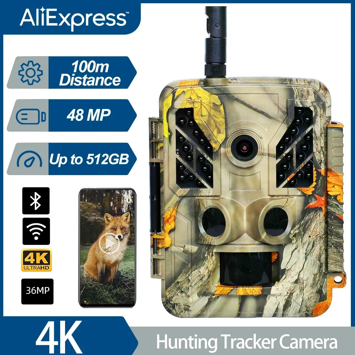 4K Hunt tracking camera 36mp 0.2 seconds trigger infrared range 30m support GPS tracking IP67 waterproof wildlife movement