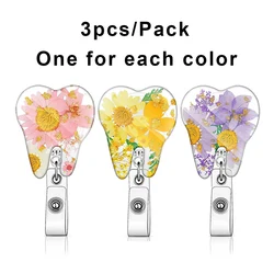 3pcs Dentist Accessories Decoration Tooth Shape Flower Badge Reel Holders Clips Dental Office Clinic Gifts Pediatric Dentistry