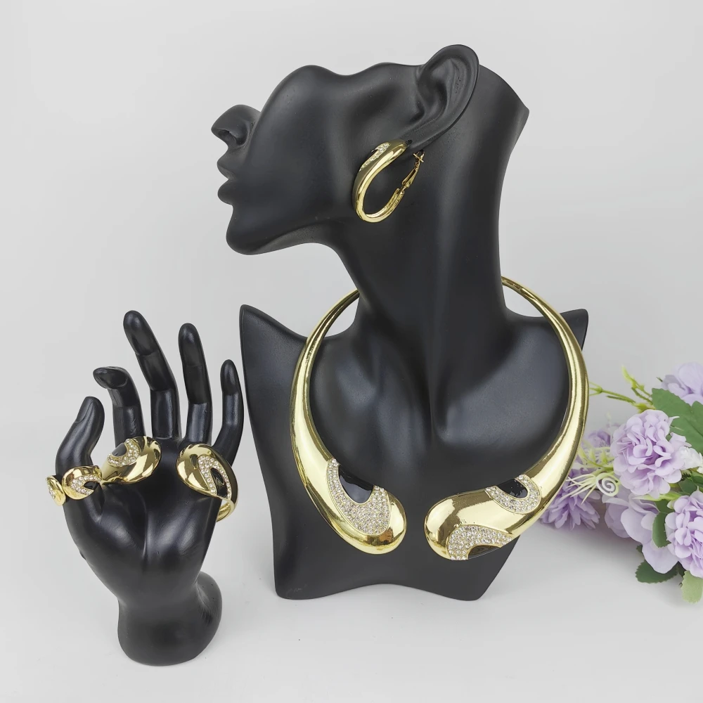 Dubai Jewelry Sets For Women Luxury 18K Gold Plated Necklace Earrings Bracelet And Ring 4PCS Set Jewelry Wedding Party Gift