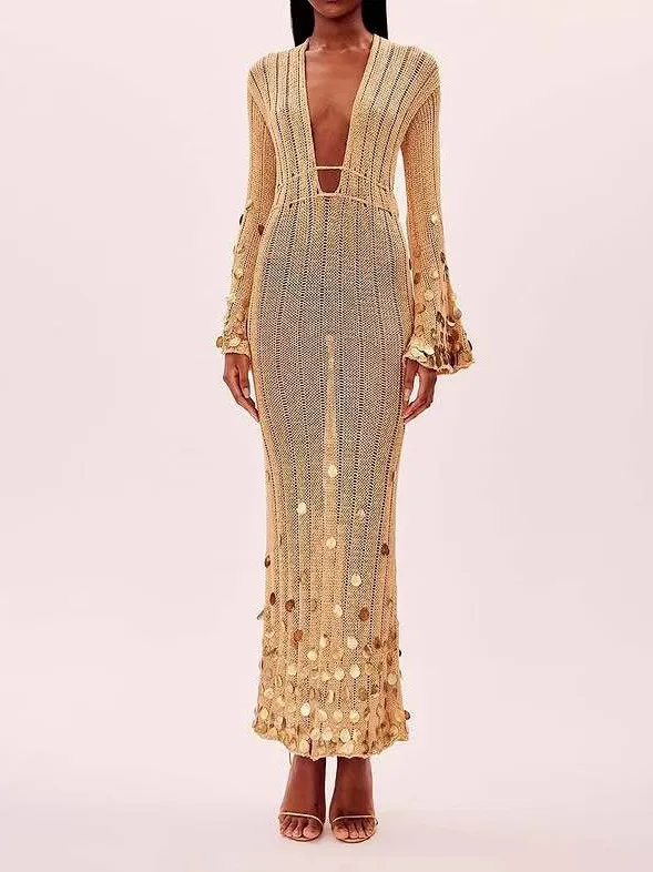 

Однотонное трикотажное длинное платье с глубоким V-образным вырезом, облегающее вечернее платье Bell Sve, высокая талия, полиэфирное волокно, женская мода