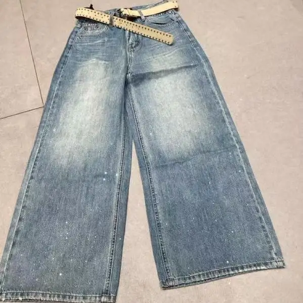 

High Waist Straight Leg Thin Denim Jeans Fashionable Spring Collection Women's Wide Leg Casual Pants Premium European Goods