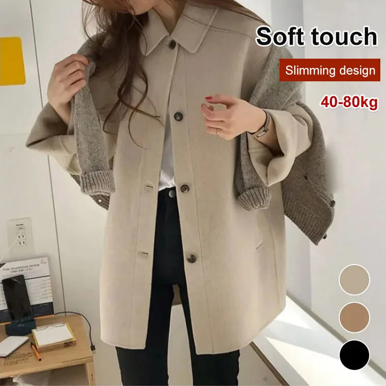 Women\'s Loose Fit Woolen Coat with Thick Cotton LiningMedium LengthAutumn and Winter New Release