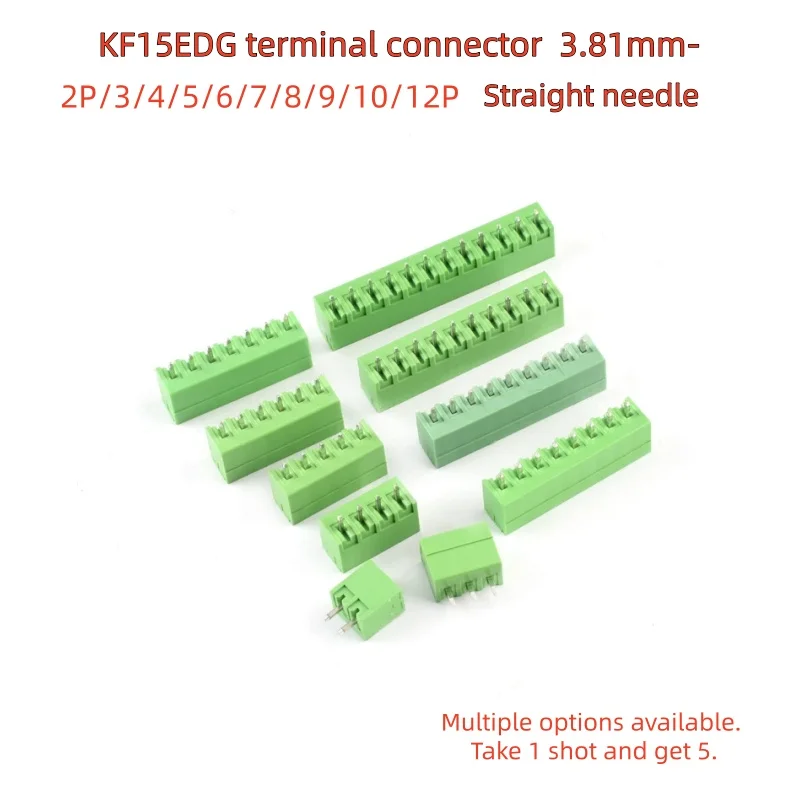 5PCS 15EDG KF2EDG 3.81mm PCB Screw Terminal Block 2-12Pin Straight needle  Plug Female Socket Pin Header Wire Connector