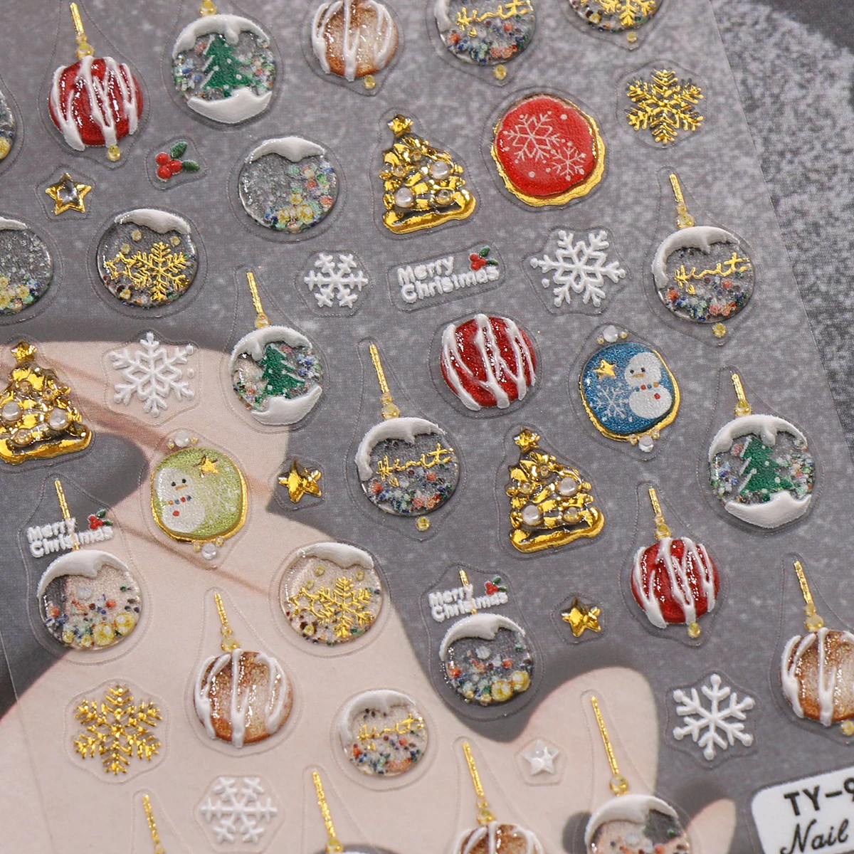 قطعتان من ملصقات فن الأظافر المزخرفة بأجراس هلام عيد الميلاد الشتوية، ملصقات فنية منقوشة لفن الأظافر، تطبيق سهل للأظافر #6