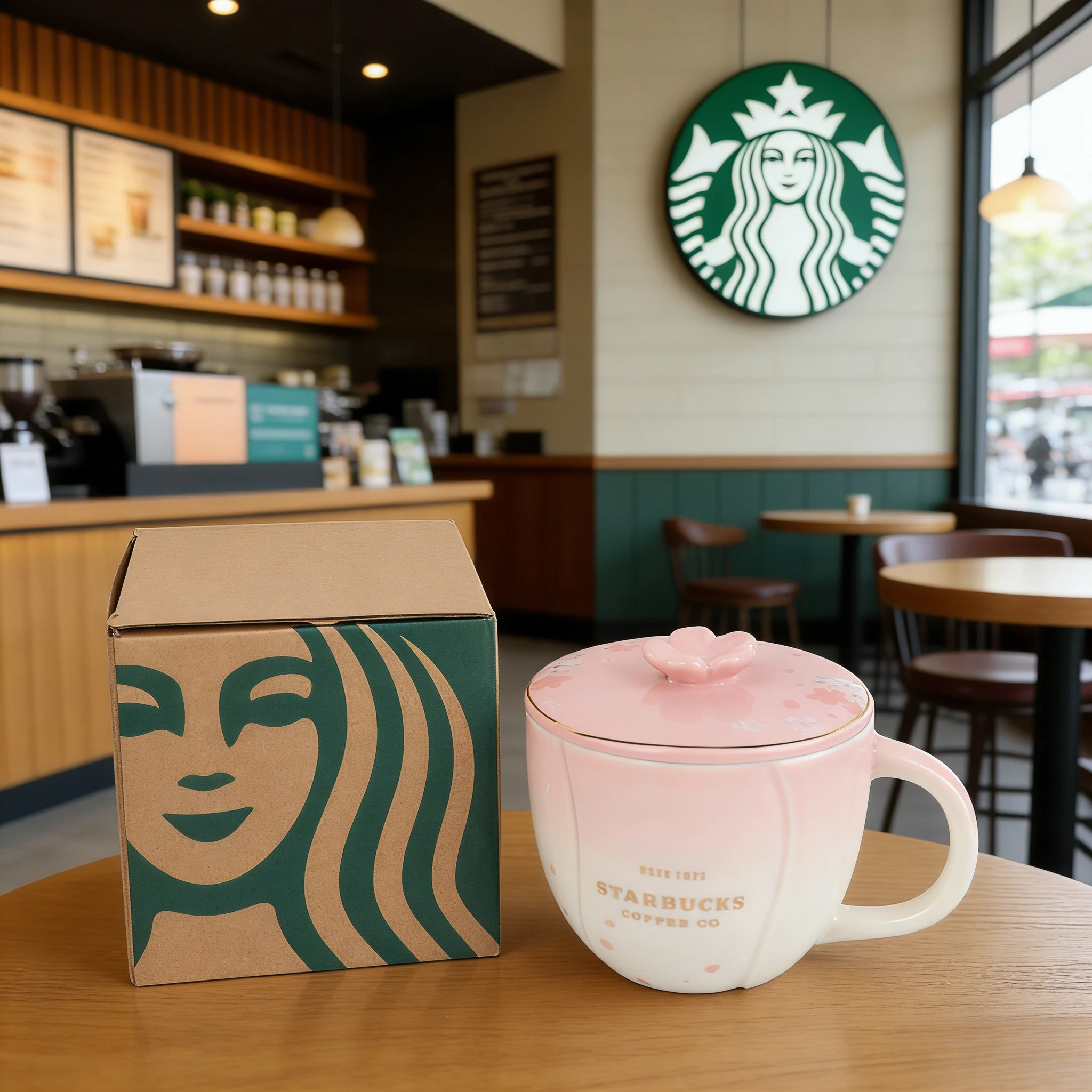 Caneca Elegante Starbucks com Estampa de Flor de Cerejeira, Cerâmica Fashion Sakura para Amantes de Café