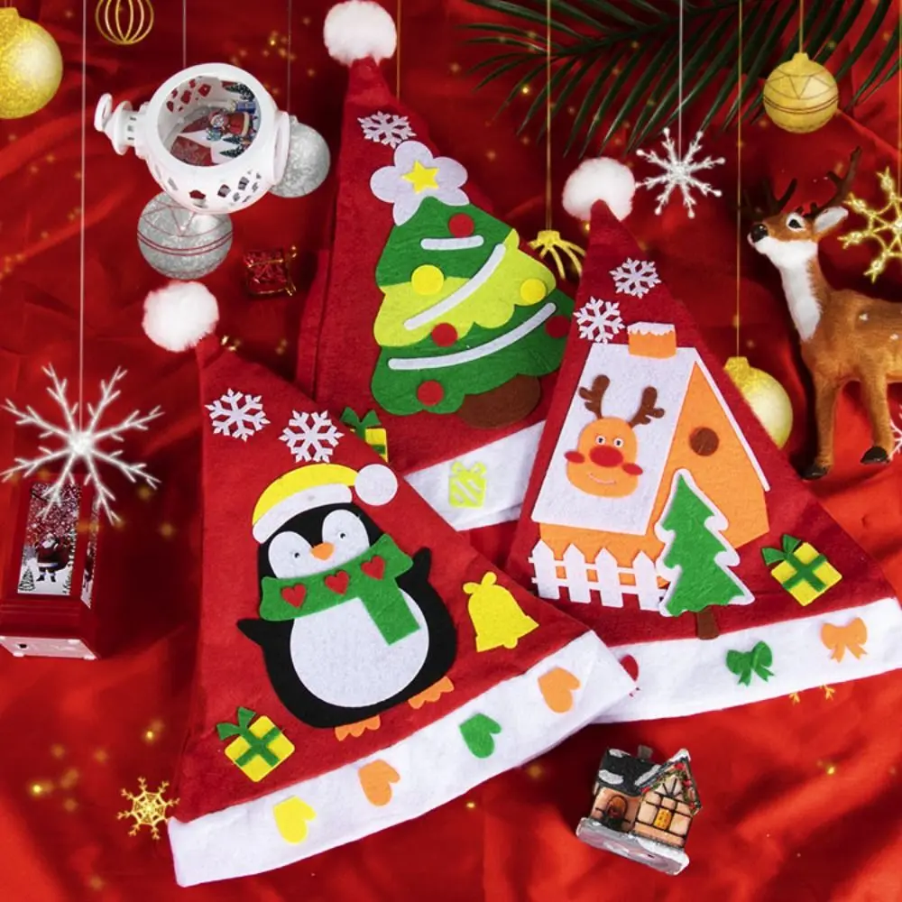 Chapéu de Papai Noel feito à mão em tecido não tecido Papai Noel Kriss Kringle DIY Chapéu de Natal Brinquedo Pinguim Pai Natal Kriss Kringle Chapéu