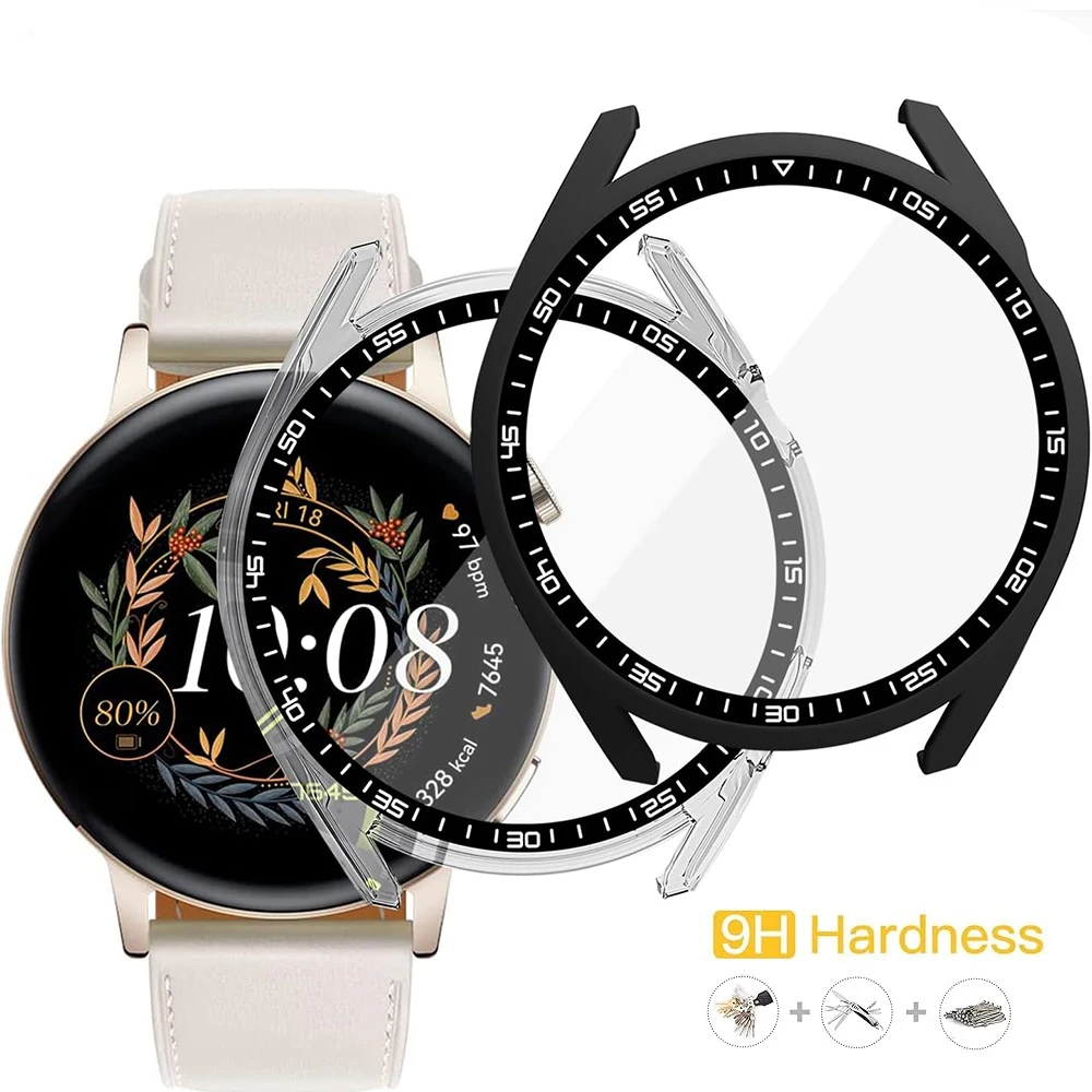 For Glass+Case Huawei Watch GT3 46mm Full Cover Bumper Tempered Screen Protector for Huawei Watch GT3 46mm Replacement Case