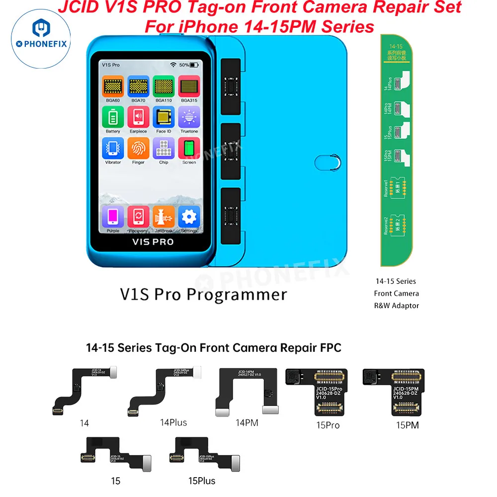 JCID V1S PRO Tag-on Front Camera Repair Flex Cable Replacement for iPhone 14-15PM Solved Front Camera Freeze out-of-focus Issues