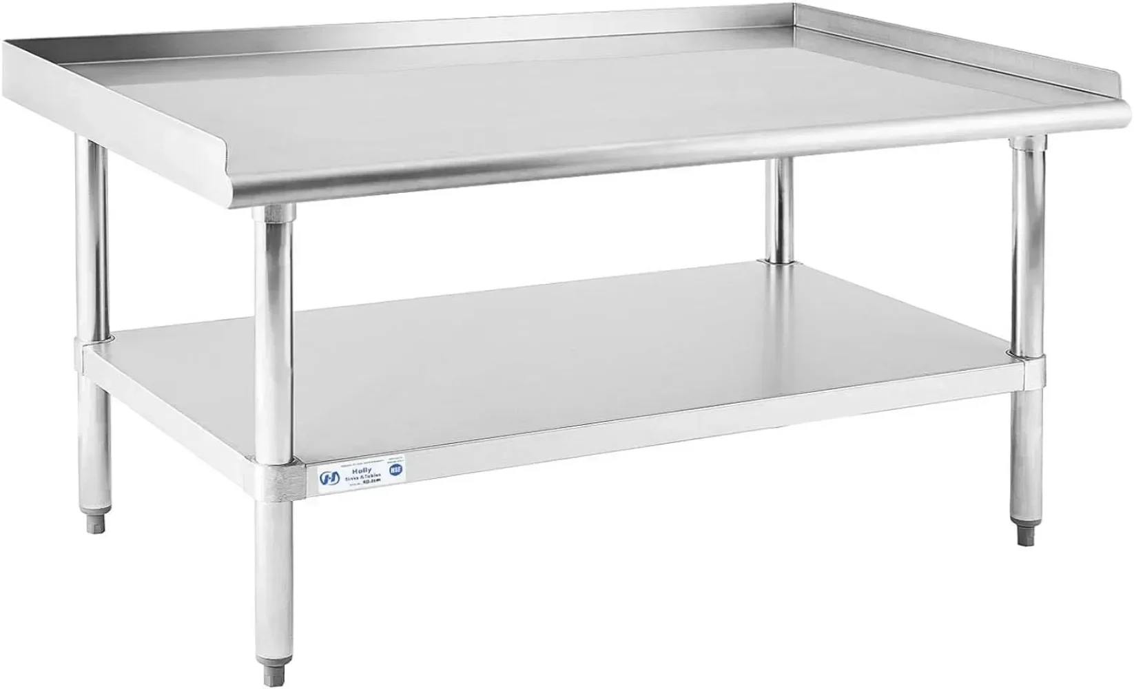 

%a Stainless Steel Equipment Stand 28x48 Inches with Undershelf NSF Commercial Prep & Work Table with Rear and Side Risers